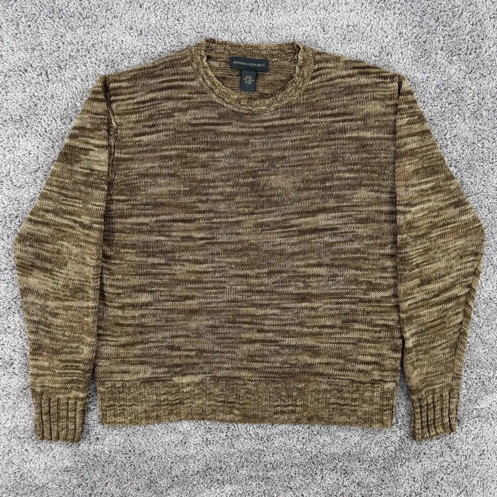 VTG 90s Banana Republic 100% Linen Sweater Men's L Heathered Brown Crewneck